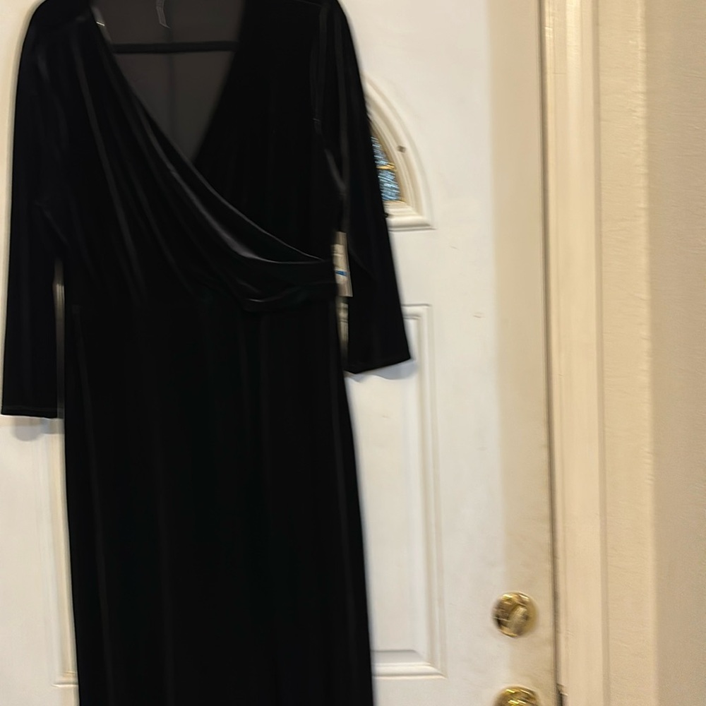 CHAUS Elegant Black Velvet Long Dress Size:L